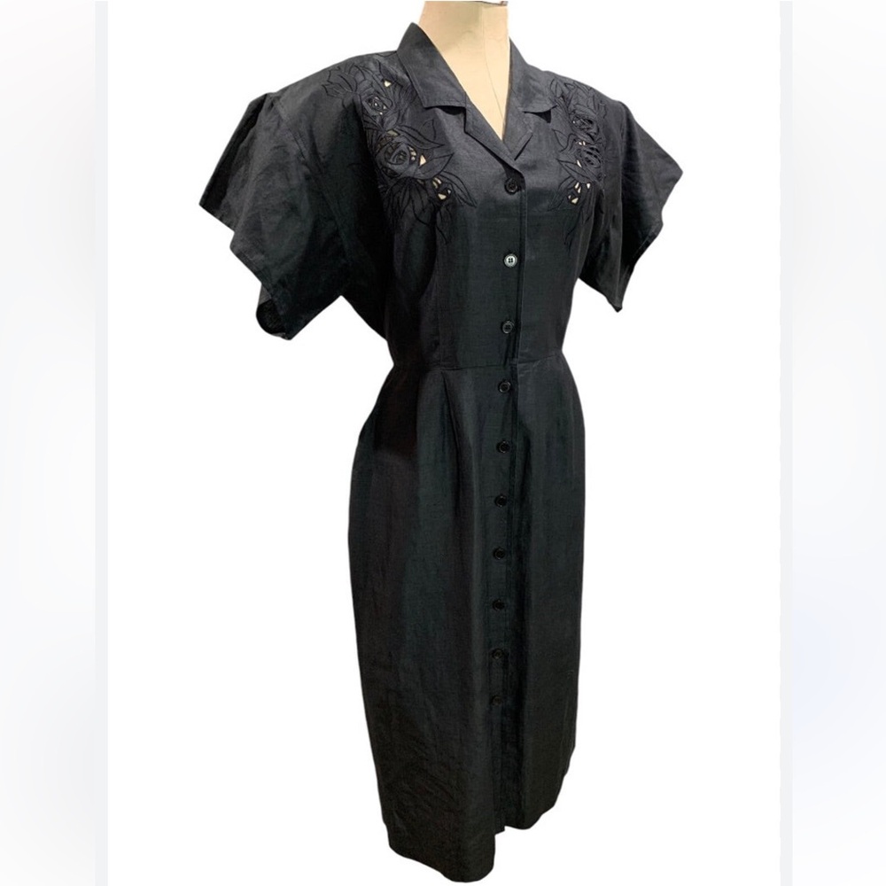 Axiom 1980s Does 1940s Black Vintage Dress Size 14